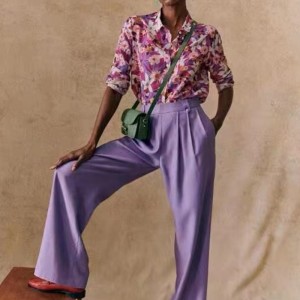 Νέο γαλλικό κομψό σύγχρονο τυπωμένο μοτίβο που ρέει μεταξωτό και βαμβάκι μείγμα με μακρύ μανίκι λεπτό πουκάμισο