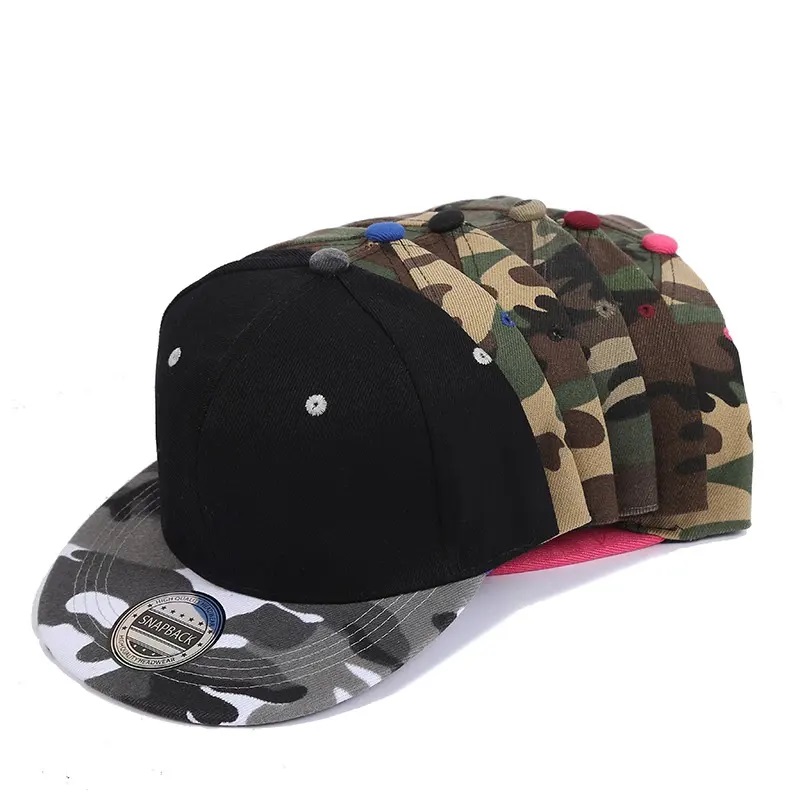 Προσαρμοσμένο λογότυπο στερεό χρώμα καπέλο camo ελαφριά πλάκα επίπεδη κατά μήκος μπέιζμπολ καπέλο άνδρες και γυναίκες καλοκαίρι hip hop skateboard καπάκια snapback