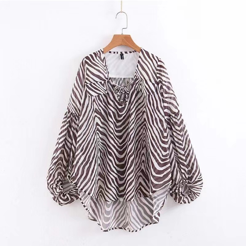 2023 Νέες Γυναίκες μόδας All-Match λεπτό ριγέ περιστροφές τυπωμένο μακρύ μανίκι tie-up πουκάμισο