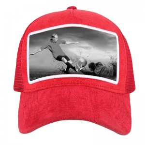 Χονδρική υψηλής ποιότητας πλέγμα έθιμο βελούδο φορτηγό καπάκι 5 πάνελ Custom Applique Patch κέντημα μαύρο βελούδο φορτηγό καπέλο