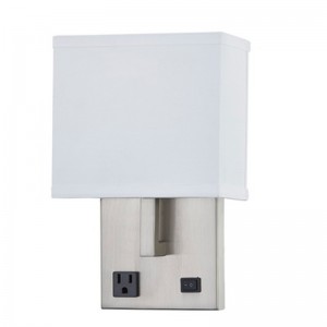 Hospitality Hotel Hand Wall Sconce με φινίρισμα νικελίου και μισή ορθογώνια απόχρωση υφάσματος στο Hotel Typical Baseor
