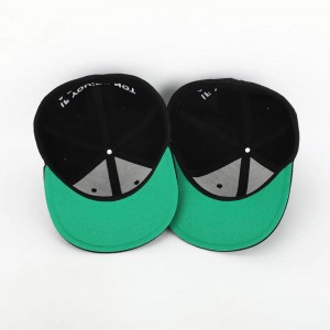 Προσαρμοσμένο 6 πάνελ μαύρη κλειστή πλάτη flex fit gorras καπάκι τοποθετημένο καπέλο 3D κέντημα λογότυπο πράσινη underbrim hip hop snapback καπάκι