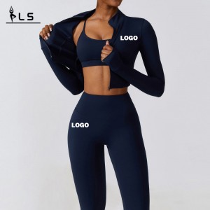 Sc9281 3 κομμάτια σακάκι σπορ σουτιέν leggings γιόγκα κοστούμι μαύρη γυμναστική γκέτες γυμναστήριο φορούν γυναίκες σετ γυμναστήριο ρού...