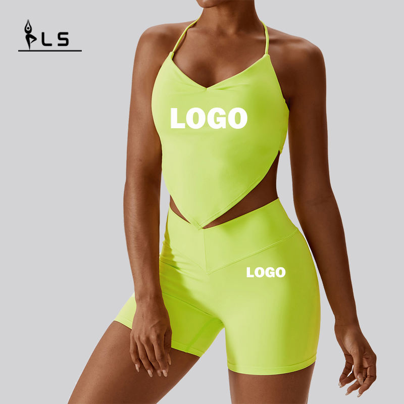 SC1065 2023 Νέο προσαρμοσμένο Active Wear Suit Set Fitness V Cut Scrunch Back Yoga Σορτς Γιόγκα Γυμναστήριο