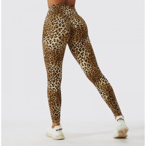Sc10112 remless leopard print Υψηλή μέση γυμναστήριο Γυμναστική Femme Ribbed Scrunch Bum Leggings Yoga Παντελόνια