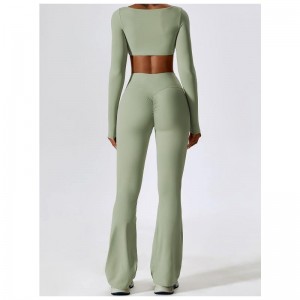 SC9272 Γιόγκα σετ γυμναστικής γυναικών 2023 Long Sleeve Sport Bra Gym Sport Pants Two Piece Flare Geggings Wear Wear