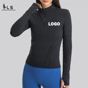 SC10268 Γιόγκα Long Sleeve Γυναίκα μπλουζάκι γυμναστήριο συμπίεση γυμναστήριο προπόνηση αθλητική περίπτερο κολάρο μισό φερμουάρ αθλητι...