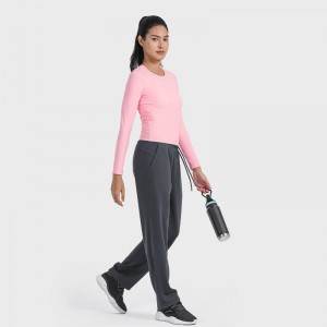 Sc10271 αναπνεύσιμο γιόγκα καλλιέργεια κορυφαίου γυμναστηρίου σφιχτό πουκάμισο μακρύ μανίκι τρέχει στρογγυλά-λαιμού μπλουζάκια