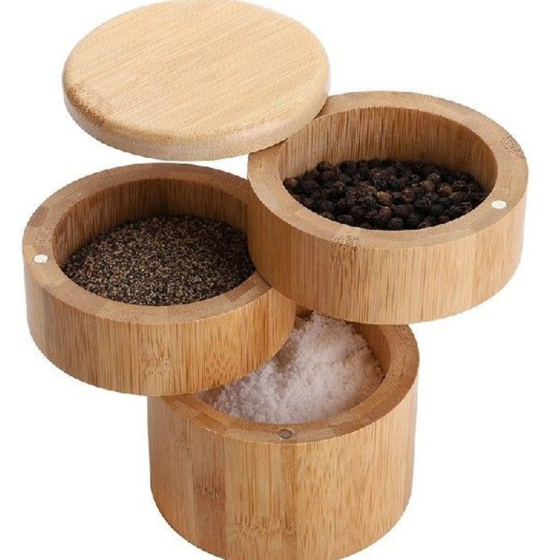 3 Tiers Bamboo Salt Box, Bamboo Spice Box με μαγνητικό