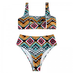 Casual και άνετο Floral National Style πίσω Hollow-Out Wide-Strap Strap Style Style Δύο μαγιό