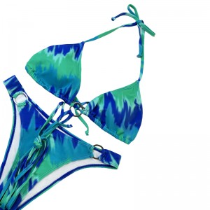 Halter Hoop Cross Strap Teal Δύο κομμάτια μαγιό