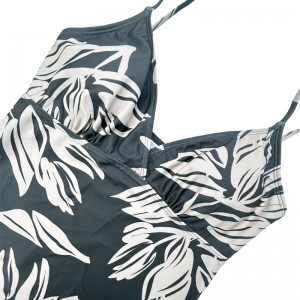 Το πλέξιμο γιλέκο με πλέξιμο πράσινο φύλλο V-neck εκτυπωμένο μαγιό δύο τεμαχίων