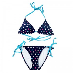 Navy Blue Multicolor Polka Dot Halter Strap Δύο μαγιό