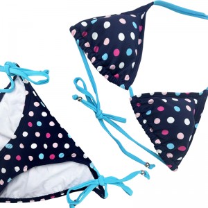 Navy Blue Multicolor Polka Dot Halter Strap Δύο μαγιό