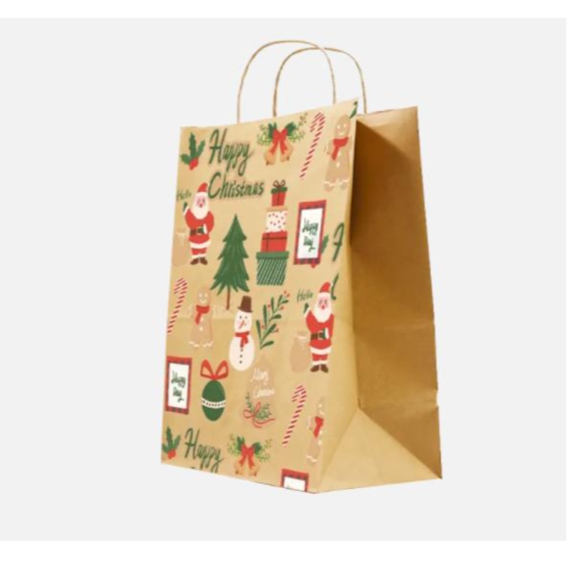 Χριστουγεννιάτικες τσάντες χαρτιού καφέ με στρεβλωμένες λαβές προσαρμοσμένες εορταστικές τσάντες δώρων με δικές τους διακριτικές χάρτινες σακούλες