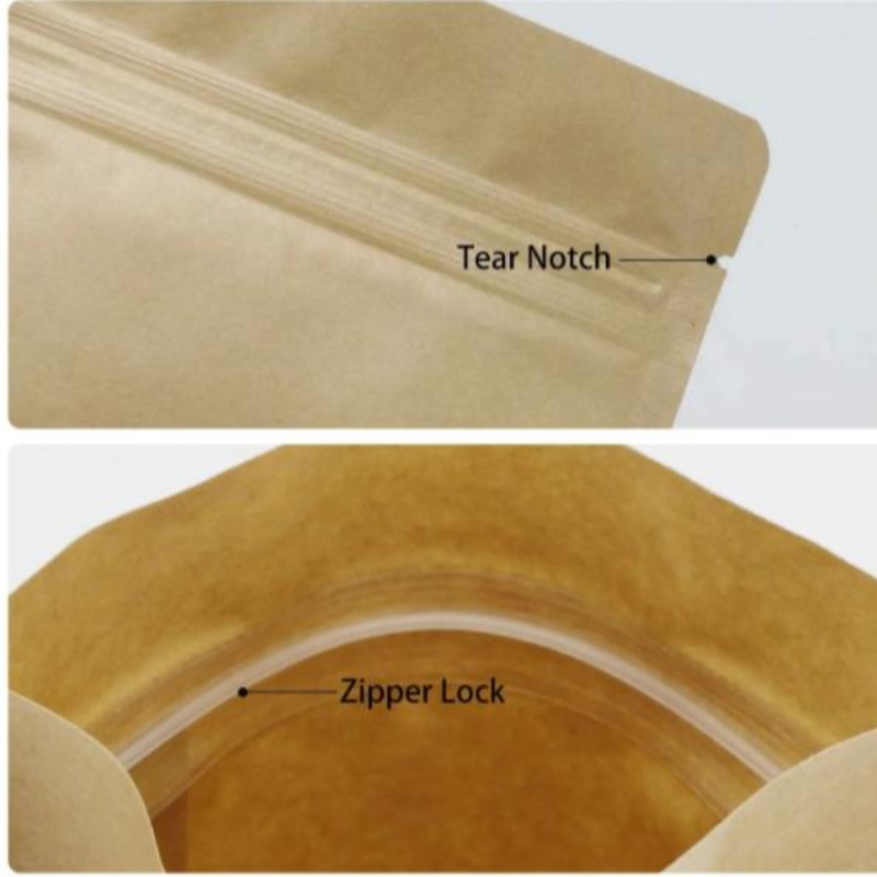 Stand Up Zipper Brown Kraft Paper Resealable Ziplock Heat Seatable Food Storage Dooypack Συσκευασία σακούλα με καθαρό παράθυρο