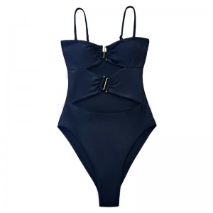 Στερεό χρώμα Hollowed Out S-Buckle Strap Swimsuit