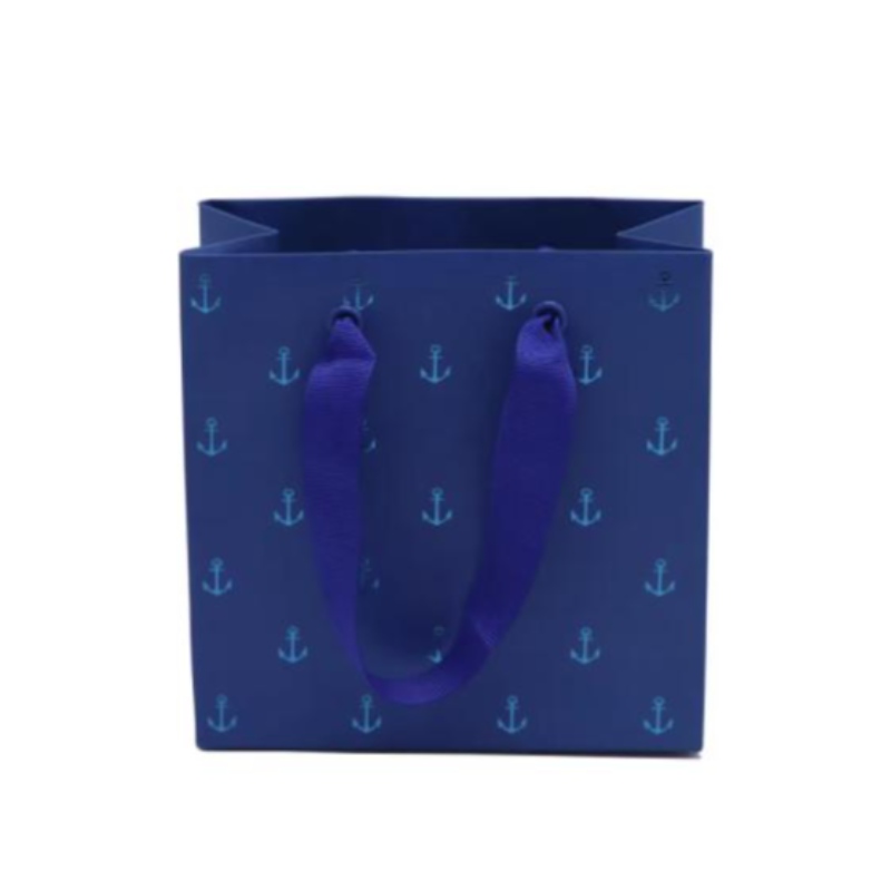 Μικρές μπλε τσάντες χαρτιού κοσμημάτων πολυτελή φύλλο σφράγισης δώρων χαρτιού με λαβή έθιμες μίνι χάρτινες σακούλες