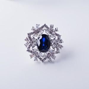 Hongde Elegant Circle με Blue Cubic Zirconia Δαχτυλίδια Δαχτυλίδι από ανοξείδωτο χάλυβα για γυναικείες κοσμήματα γάμου ασημένιο χρώμα