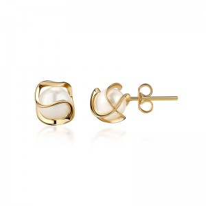 Σκουλαρίκια Hongde 18 καρατίων με επίχρυσο μαργαριτάρι, 4mm