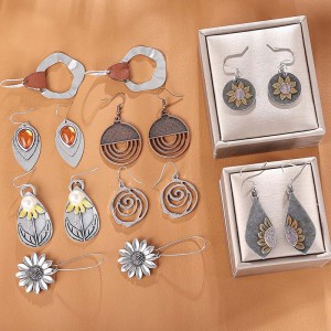 Hongde Boho Vintage γεωμετρικά στρογγυλά σκουλαρίκια Ξύλινα δερμάτινα σκουλαρίκια Ethnic στυλ Vintage σκουλαρίκια ηλίανθου Χριστουγεννιάτικα ...