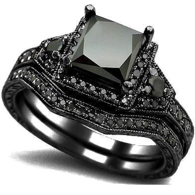 Hongde Black Onyx Princess Cut Anniversary Wedding Bridal Ring Diamond για γυναίκα για άνδρα