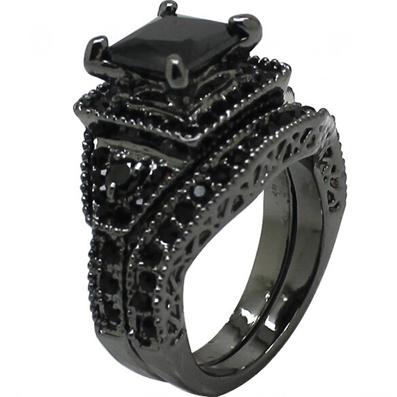 Hongde Black Onyx Princess Cut Anniversary Wedding Bridal Ring Diamond για γυναίκα για άνδρα