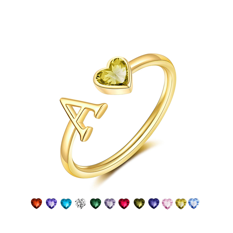 Hongde Initial Rings for Women 14 K επιχρυσωμένα δαχτυλίδια Birthstone, Ρυθμιζόμενο μέγεθος 5-10