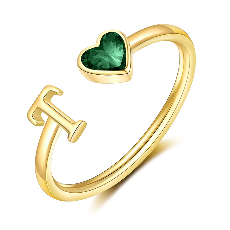 Hongde Initial Rings for Women 14 K επιχρυσωμένα δαχτυλίδια Birthstone, Ρυθμιζόμενο μέγεθος 5-10