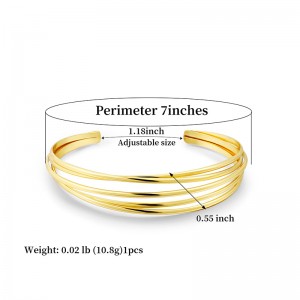 Hongde Classic απλό multi-στρώμα ασήμι-Επιχρυσωμένο ανοιχτό βραχιόλι