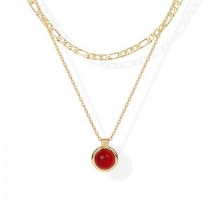 Κολιέ Hongde Golden Harmony Layered 1-----Γυναικεία κολιέ με στρώσεις επίχρυσο 14 καρατίων Κολιέ με αλυσίδα με πολύτιμους λίθους Figaro κολιέ Carnelian, Gr...
