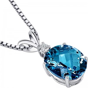 Κομψό μενταγιόν μπλε πολύτιμων λίθων 14 καρατίων λευκόχρυσο πολύτιμος λίθος οβάλ 10x8 mm, κολιέ Δεκεμβρίου Birthstone