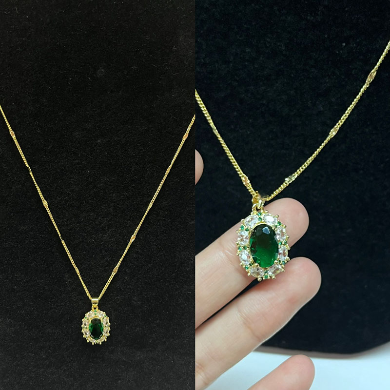 Gold Elegance Gold Regal Emerald-Επιμιδιωμένο περιδέραιο πράσινου λίθου με αφρώδους τόνους