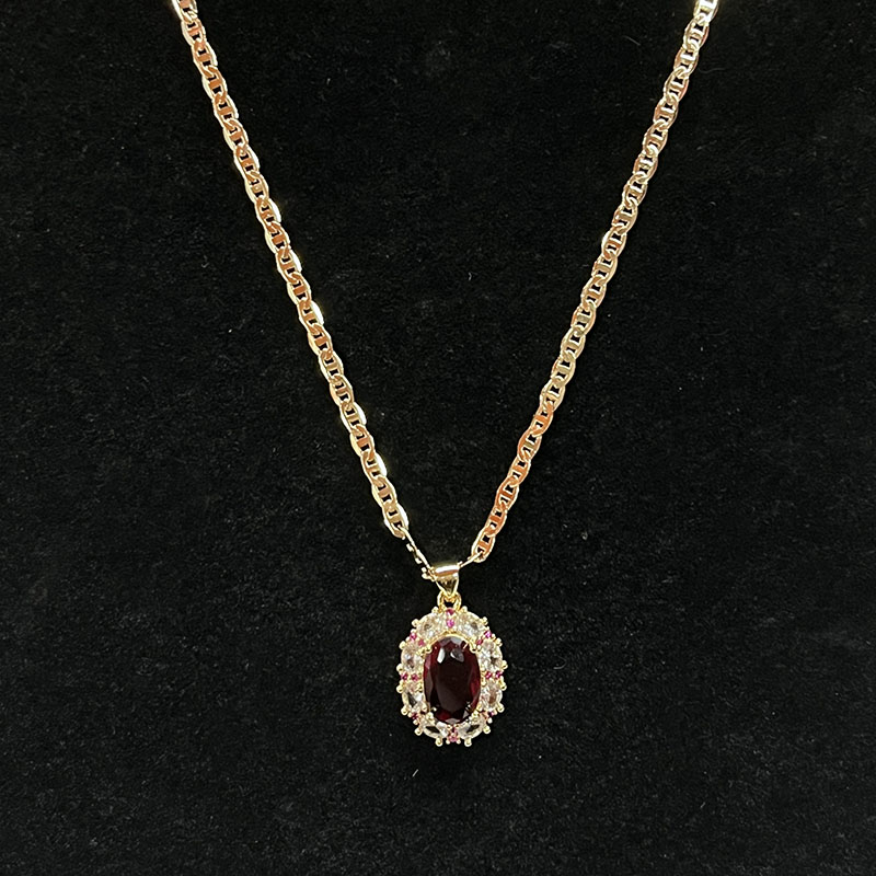 Royal Ruby Halo κολιέ με διαμάντι & Ροζ ζαφείρι τόνους σε χρυσή αλυσίδα 14K