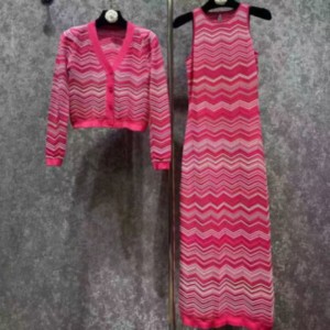 Καλοκαίρι πλεκτό στρογγυλό λαιμό μακρύ μανίκι Intercolor Cardigan, V-Αμάνικο λαιμό μακρύ πλεκτό ριγέ φόρεμα σετ