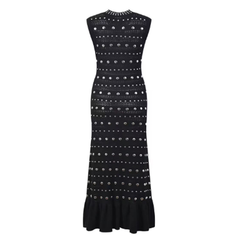 Καλοκαιρινό κολάρο σε κολάρο αμάνικο ώμο, μεταλλικά πλεκτά φορέματα