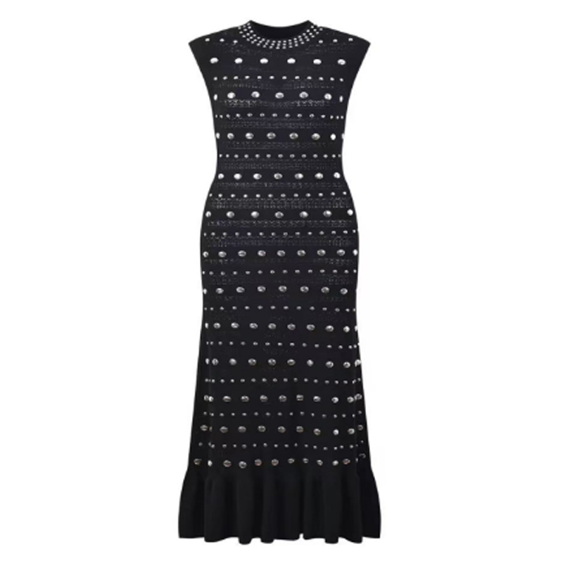 Καλοκαιρινό κολάρο σε κολάρο αμάνικο ώμο, μεταλλικά πλεκτά φορέματα