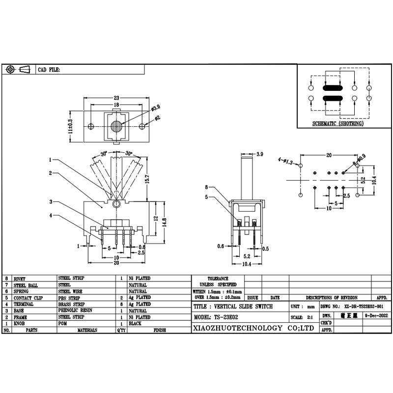 Slide Switch TS23E02, Double-σειρά 8-διακόπτης swing pin, θόρυβος-ακύρωση ακουστικών και ηχείων