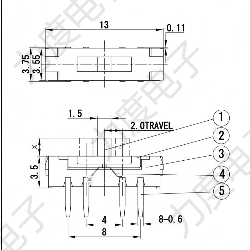 συρόμενος διακόπτης MSS-23D19 οκτώ-καρφίτσα οριζόντια/κάθετος διακόπτης καρφιτσωμένος/χωρίς καρφίτσα τρία-θέση