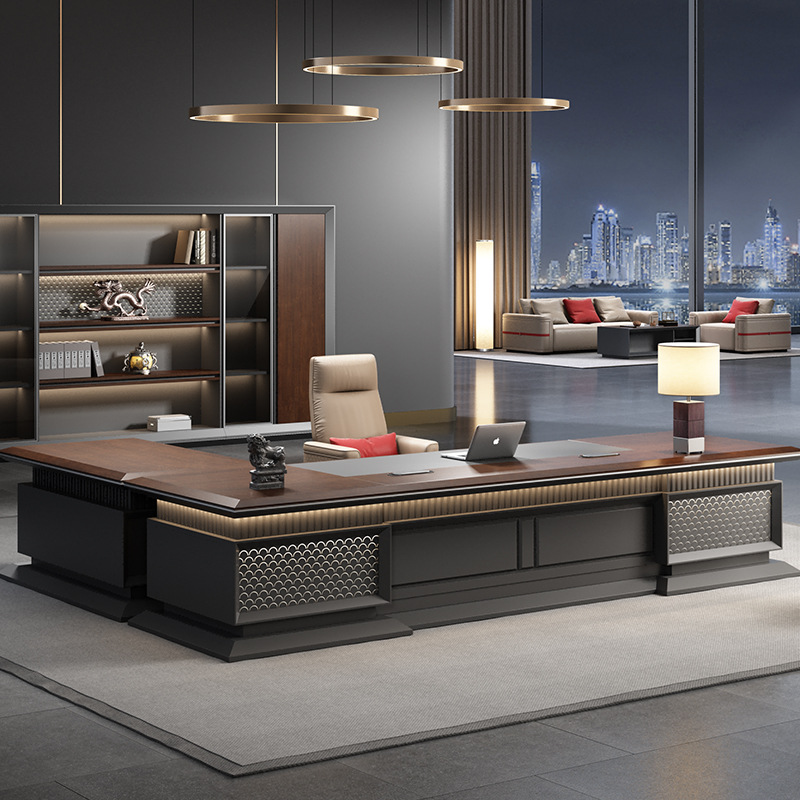 Μοντέλο DBT001 Luxury Executive Desk - Σύγχρονος Μινιμαλιστής Μάνατζερ\Γραφείο γραφείου με φωτισμό, Premium σετ γραφείου και καρέκλας, εντυπωσιακό President\του γραφείου