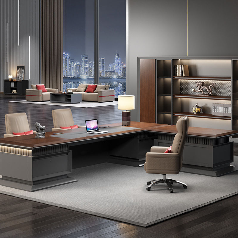 Μοντέλο DBT001 Luxury Executive Desk - Σύγχρονος Μινιμαλιστής Μάνατζερ\Γραφείο γραφείου με φωτισμό, Premium σετ γραφείου και καρέκλας, εντυπωσιακό President\του γραφείου